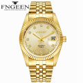 High Quality FNGEEN 7008 luxury brand gold band business men quartz calendar watch steel waterproof men watch